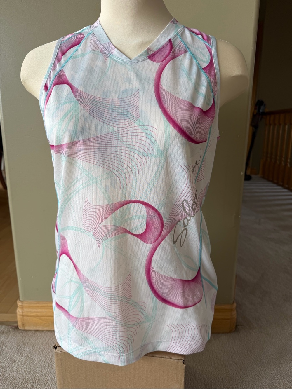 Salomon Women's White Tank Top with Pink & Aqua Swirl